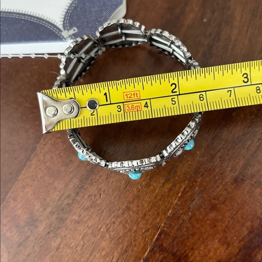 YMI Silvertone Conchos,faux turquoise stones, stretch bracelet,Southwestern